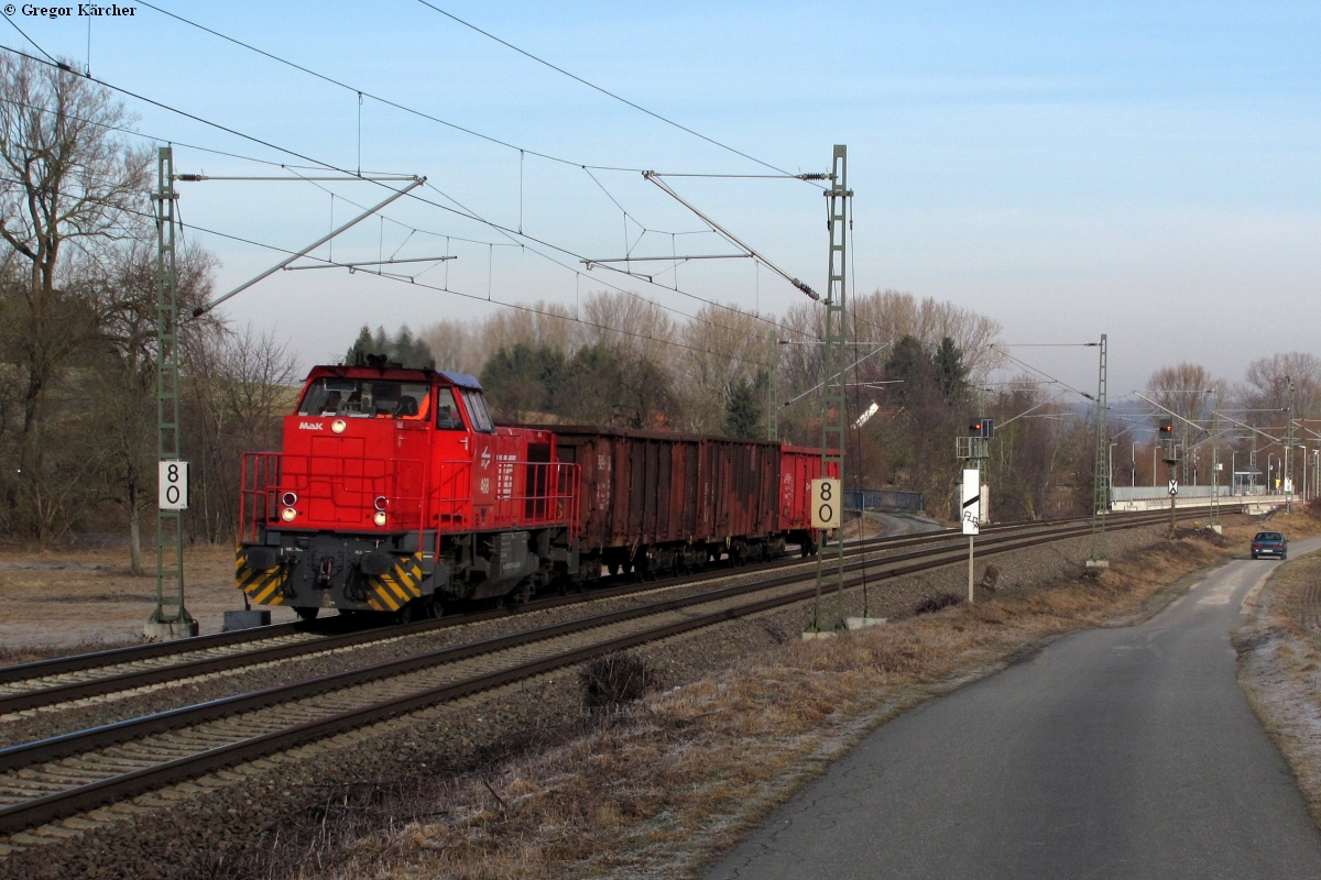 AVG 468 mit dem DGZ 91223 (Bruchsal-Eppingen) bei Helmsheim, 21.02.2012.