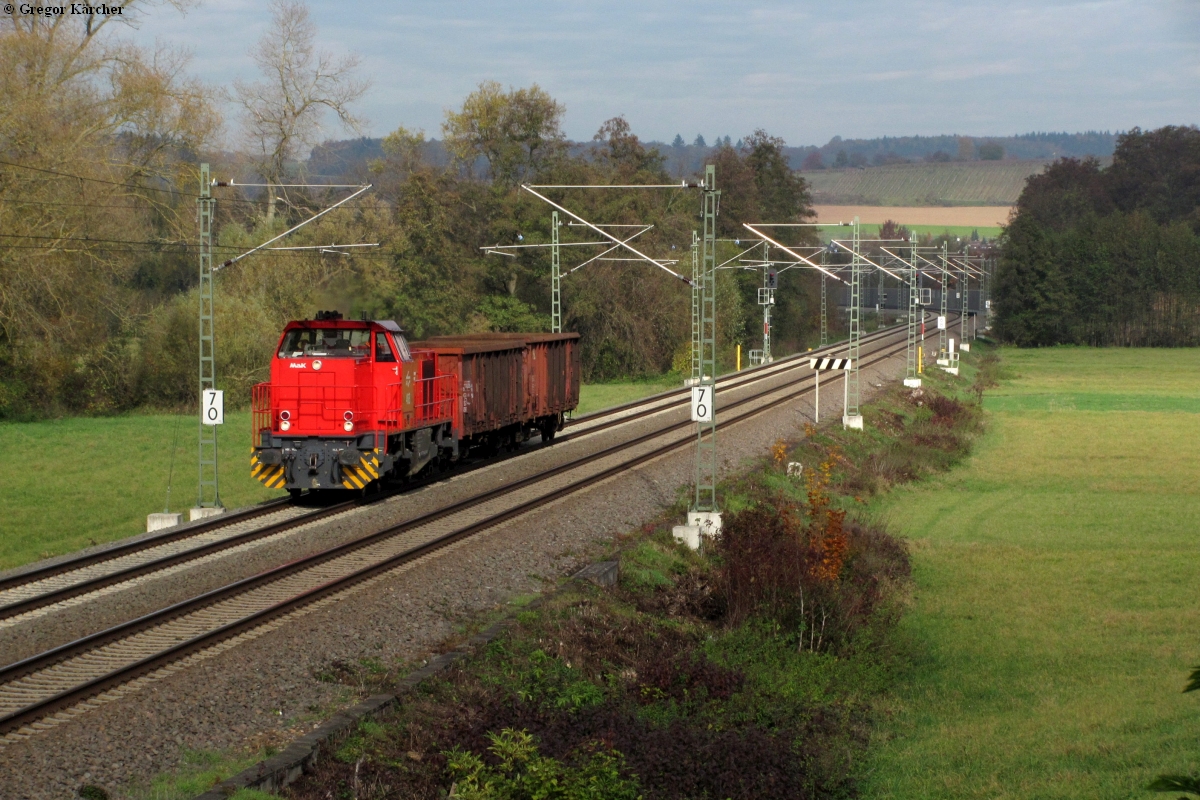 AVG 468 mit dem Übergabezug nach Eppingen bei Heidelsheim, 04.11.2011.