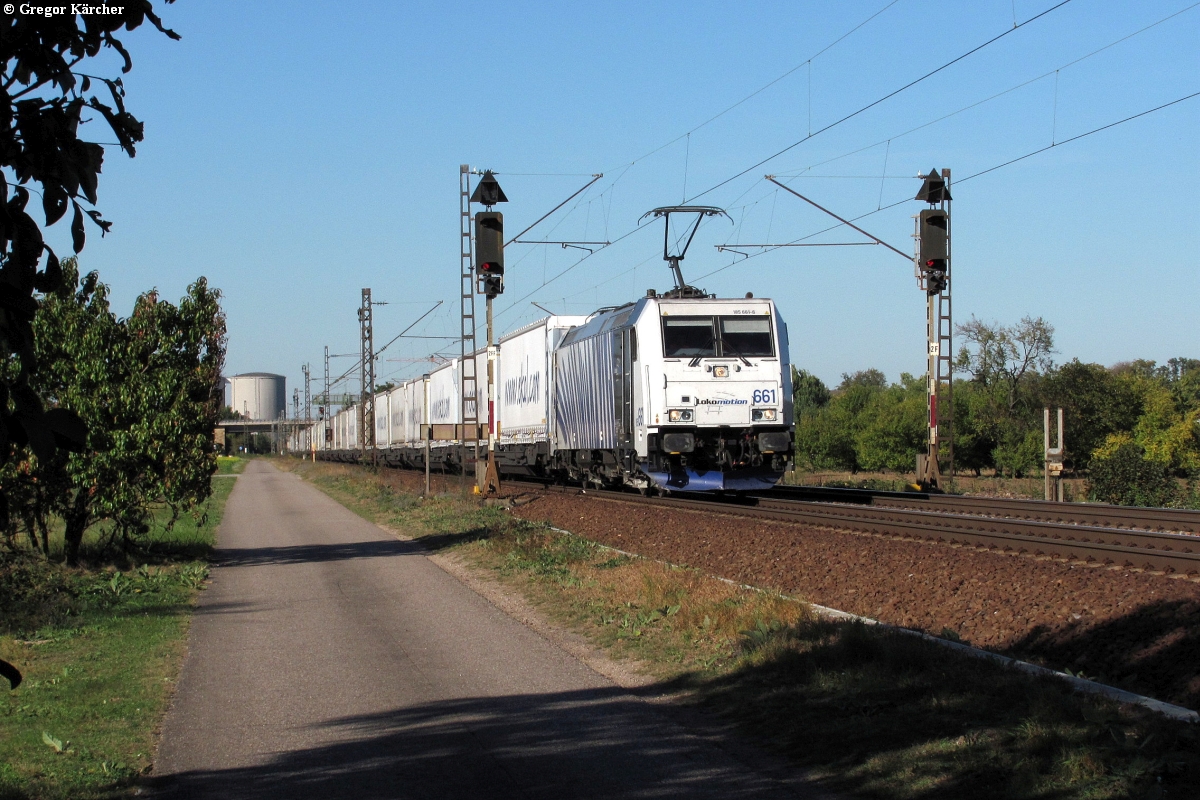 Die Lokomotion 185 661 mit dem Ekol-KT Richtung Süden. Aufgenommen am 30.09.2011 bei Wiesental.