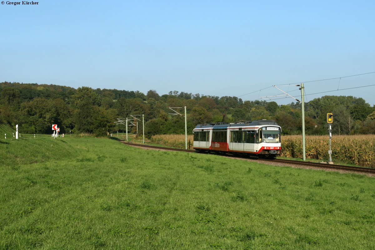 RegioBistro TW 847 als S31 nach Freudenstadt Hbf bei Odenheim, 24.09.2013.