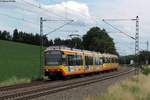 Eher selten sind die Einsätze von Vollzügen (2 Triebwagen) am Wochenende auf der S9. Hier TW 861 und ein Brudertriebwagen bei Helmsheim, 12.06.2011.