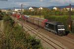 Die CFL-Cargo 185 567 mit einem gemischten Zug Richtung Süden bei Oftersheim am 13.10.2011. Leider ist dieser Blickwinkel Stand 2016 zugewuchert.