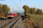 Goldener November an der Sulm. 628 268 als Hohenlohe-Express (Crailsheim-Heilbronn) bei Scheppach am 02.11.2011.