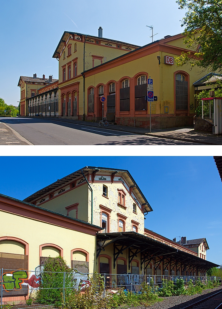 Eine Schande um dieses eigentlich wundersch�ne ehem. Empfangsgeb�ude von dem Bahnhof in Diez (Lahn), hier am 05.05.2013. 
Das Geb�ude ist mittlerweile, laut einem Bericht der Rhein-Zeitung vom 10.11.2011), an eine Aktenvernichtungsfirma aus Hamburg verkauft ist.

Oben: Blick von der Stra�enseite 

Unten: der Blick von den Bahnsteigen, einfach grausam.