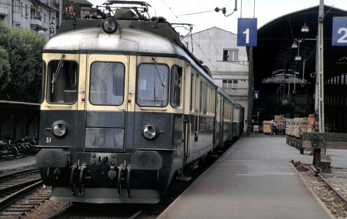 BT (Bodensee-Toggenburg Bahn - jetzt mit SOB fusioniert) BDe 4/4 Nr.51 in Luzern am 11.09.1980.