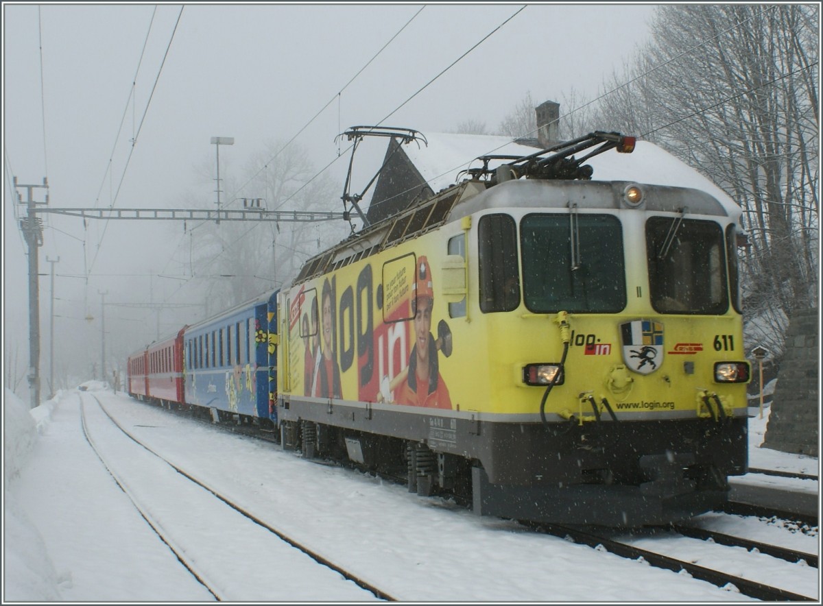 Die RhB Ge 4/4 II 611  LogIn  in Peist.
3. März 2009