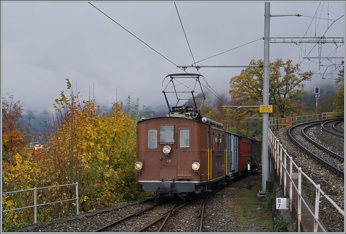  LA DER 2020 du Blonay-Chamby  / Saison Abschluss der Blonay-Chamby Bahn: Mit einem verstärkten Fahrplan und viel Dampf wird vor dem  Winterschlaf  nochmals viel Betrieb gemacht.

Im Bild die BOB HGe 3/3 N° 29 welche mit ihrem Zug in Chamby eingetroffen ist, und ihn nun nach Chaulin zurück schiebt. 

24. Okt. 2020