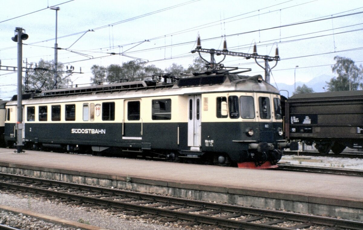 SOB RBe 4/4 Nr.82 in Rapperswil am 17.06.1980.