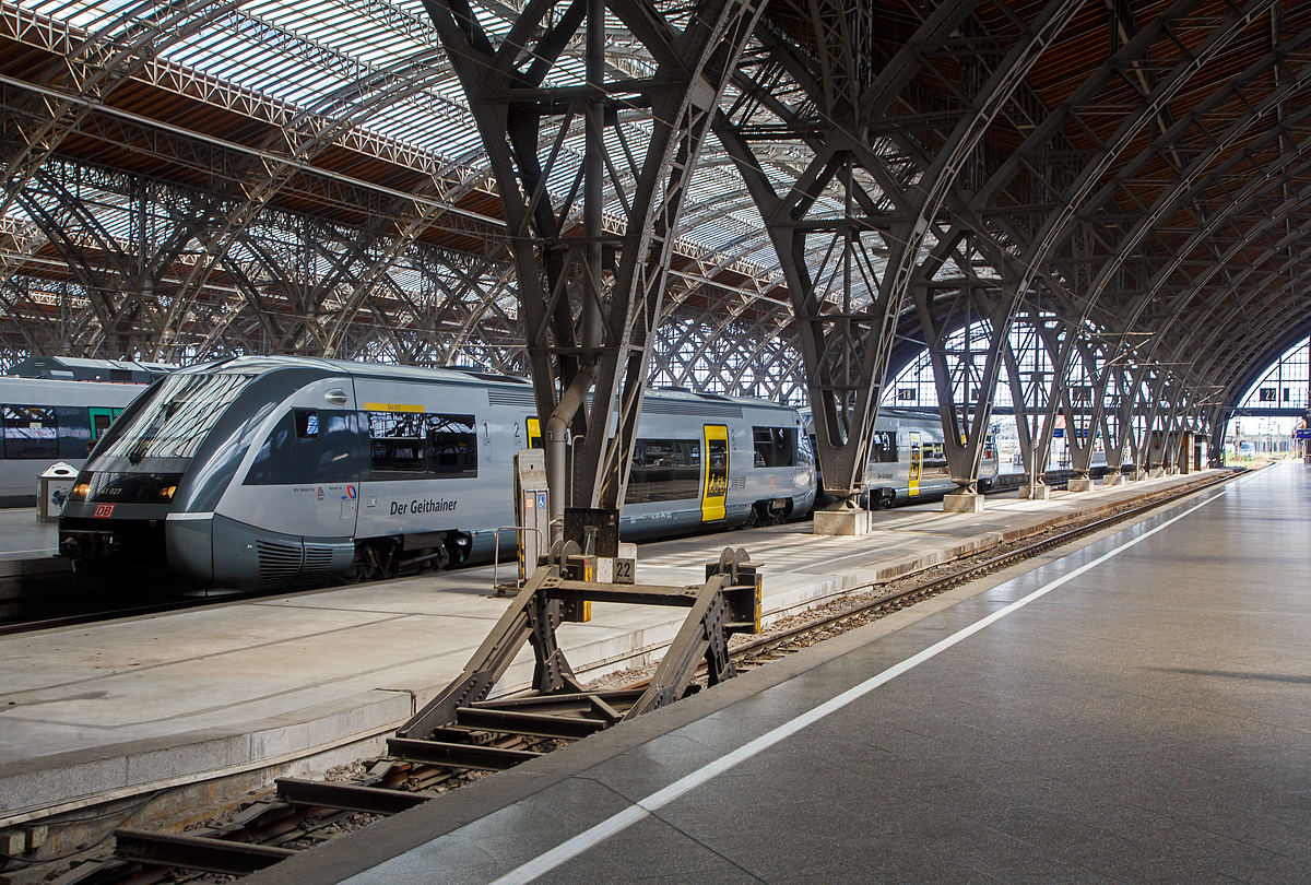 Zwei gekuppelte Wale der DB Regio S�dost, vorne 641 027 und ein Weiterer, haben als RB 113 „Der Geithainer“ (Geithain – Bad Lausick – Leipzig), am 11.06.2022 den Hbf Leipzig erreicht.