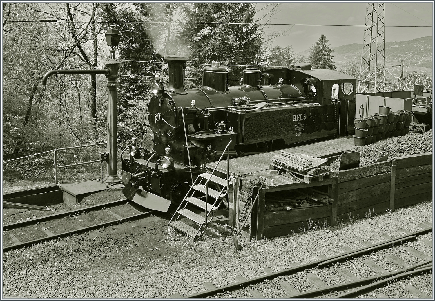 Die BFD HG 3/4 N° 3 im  BW Chaulin  im  BW Chaulin. 

6. Mai 2023