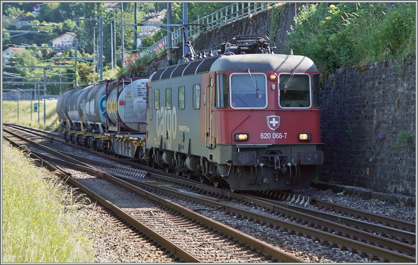Die SBB Re 6/6 11668 (Re 620 068-7)  Stein Säckingen  erreicht mit einem kurzen Güterzug Villeneuve. 

5. Juni 2024