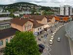 Blick vom Parkdeck der City Galerie auf das Empfangsgeb�ude vom Hauptbahnhof Siegen am 21.07.2012.