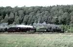 Rückkehr der S 3/6 Nr.3673 und 01 066 von der großen Deutschlandfahrt im Blautal am 27.05.1996.