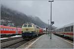 Etwas früher und auf Gleis 1 erwartet, fuhr kurz nach der Ankunft des IC 2012 der EC 191 von Zürich nach München auf Gleis 3 durch den Bahnhof Immenstadt, die bereits am frühen