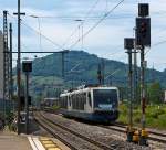 Zwei gekuppelte RegioSprinter der Rurtalbahn fahren am 25.05.2012 vom Hbf Freiburg(Breisgau) in Richtung M�nstertal (Schwarzwald).