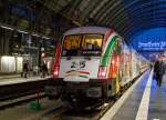   Mit Werbung für das  Deutsch Ungarisches Freundschaftsjahr 2015 / Német-Magyar barátság éve  steht die an die DB Fernverkehr AG vermietete MRCE Dispolok ES 64 U2-021 / LZB