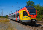   Der 3-teilige Stadler FLIRT 427 042 / 827 042 / 427 542 (94 80 0427 624-2 D-HEB / 94 80 0827 124-9 D-HEB / 94 80 0427 124-3 D-HEB) der HLB (Hessischen Landesbahn) fährt am 05.08.2018, als RE 98