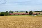 Zwei gekoppelte  Bombardier Talent 2 der DB Regio, bestehend aus einem dreiteiligen und einem vierteiligen Triebzug, fahren am 22.08.2014 zwischen Ober- und Nieder-Mörlen als SE 30 / 40