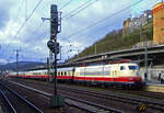 Die 103 235-8 (91 80 6103 235-8 D-DB) mit IC 91300 (mit TEE-Rheingold Wagen) steht am 03.04.2010 im Koblenzer Hauptbahnhof zur Weiterfahrt nach Trier Hbf bereit. Der Zug fuhr anl�sslich des Dampfspektakels 2010. Der Sonderzug fuhr als TEE Rheingold die Verbindung Dortmund – Essen – Duisburg – K�ln – Koblenz – Trier. Den Zug konnte man mit einem normalen IC-Ticket in der 2. Klasse buchen. 

Die Lok wurde 1973 von Henschel in Kassel unter der Fabriknummer 31782 gebaut, der elektrische Teil ist von BBC (Brown, Boveri & Cie AG).
