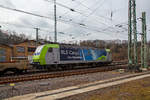 Die BLS Cargo 015, Re 485 015 (91 85 4485 015-2 CH-BLSC) f�hrt am 23.03.2021 mit einem CargoBeamer Alpinzug Domodossola- Kaldenkirchen, durch Betzdorf (Sieg) in Richtung K�ln.