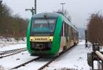   Noch in Farbgebung und mit der NVR-Nummer der vectus, aber nun zur HLB Hessenbahn GmbH gehörend, VT 264 (95 80 0648 164-1 D-VCT / 95 80 0648 664-0 D-VCT) fährt am 31.12.2014, als RB 90 