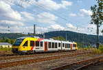   Der Dieseltriebzug VT 251 (95 80 0648 151-8 D-HEB / 95 80 0648 651-7 D-HEB) ein Alstom Coradia LINT 41 der HLB (Hessische Landesbahn), ex Vectus VT 251, fährt am 10.09.2016 vom Bahnhof