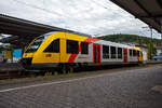 Der VT 206 ABp (95 80 0640 106-0 D-HEB), ein Alstom Coradia LINT 27 der HLB, ex vectus VT 206, steht am 24 August 2025, als RB 96  Hellertalbahn“ (Betzdorf – Herdorf –