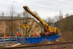   Einsatz von dem 150 t Kirow Gleis- und Weichenbaukran KRC 1200+ (ein Kirow MULTI TASKER KRC 1200+) 99 80 9419 005-0 D-STRA  „DONAU“  (ex 97 82 55 508 17-5) der STRABAG RAIL GmbH, bei der