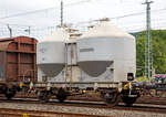 Zweiachsgier Zement Silowagen mit Druckluft-Entleerung der Gattung Ucs 909 (ex Staubbeh�lterwagen Kds 56), 33 80 D-MEG 9107 569-9 der Mitteldeutsche Eisenbahn GmbH (ein Tochterunternehmen der DB 