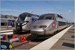 Die BreizhGo-Lackierung der Z 55000 passt ausgesprochen gut zur silbernen Lackierung der SNCF TGV Züge.