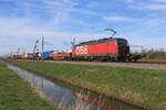 ÖBB/RCA 1293 187 meldet sich mit der LIinz-KLV Pendelzug in Valburg am 14 März 2024.