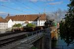 DBB: Der Dampfzug mit der Eb 3/5 5810 /ehemals SBB) auf der Rückfahrt zur Werkstätte Konolfingen nach der allerletzten Aarefahrt Solothurn-Büren vom 6.
