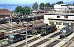 SBB Depot Rorschach mit Re 4/4; Ae 4/7 und Ae 3/6 I am 14.08.1980.