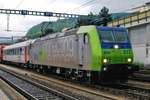 Am tr�ben 14 Mai 2010 treft BLS 485 012 in SPiez ein.
