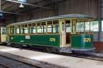 Pfingstdampf Festival bei der Museumsbahn Blonay-Chamby:  Der vierachsige Straßenbahn-Beiwagen CGTE C4 370 der ehemaligen Compagnie Genevoise des Tramways Electriques (Strassenbahn Genf) am 27.