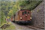 Die BOB HGe 3/3 29 hat bei der Blonay-Chamby Bahn eine neue Heimat gefunden und zeigt sich hier in der Baye de Clarens Schlucht zwischen Vers-chez-Robert und Cornaux.