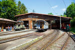 Im Museumsareal in Chaulin der Museumsbahn Blonay–Chamby am 27.05.2023, von links nach rechts:  •	Der Te 2/2 926 ex VBZ (Verkehrsbetriebe Z�rich) Schienentraktor Xe 2/2 – 1926, ex Xe