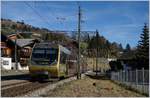 Ein MOB Bt Be 4/4 Bt (Lenkerpendel) beim Halt in Schönried.