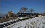 Die MOB �ndert nun recht schnell ihr  Ansehen , an welches ich mich erst gew�hnen muss: CEV MVR GTW ABeh 2/6 als Regionalzug in Ch�telard VD.