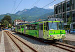 Der Triebwagen mit Gep�ckabteil BDeh 4/4 311 (ex 303)  „Yvorne“ und der Steuerwagen Bt 361 (ex 353) beide der tpc (Transports Publics du Chablais), ex bzw.
