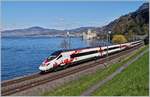 Der SBB RABe 503 022-7  Wolfgang Johann von Goethe  als EC 32 von Milano nach Gen�ve beim Ch�teau de Chillon.