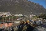 Im nördlichen Bahnhofskopf von Domodossola führt eine schmale Brücke über die vielen Geleise.