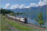 Ein SBB RABe 511 ist als RE 33 kurz nach Villeneuve auf dem Weg nach Annemasse. 

14. Mai 2025