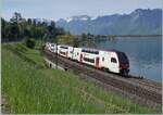 Ein neuer SBB RABe 512 ist kurz nach Villeneuve auf dem Weg in Richtung Lausanne.

17. April 2026
