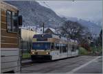 In der H�he lag ein Hauch Schnee, als der Be 2/6  Blonay  im gleichnamigen Bahnhof auf die Abfahrt nach Vevey wartete.