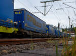 Sechsachsiger Gelenk-Taschenwagen (Doppeltaschenwagen Typ T3000e in Gelenkbauart) der Gattung Sdggmrss, 33 85 4992 369-0 CH-WASCO, der WASCOSA AG (Luzern), am 06 Juni 2026 im Zugverband bei der Zugdurchfahrt in Betzdorf/Sieg. Hier beladen mit zwei Sattelanh�ngern (Trailer).

Der Wagen wurde von Tatravag�nka a.s. in Poprad (Slowakei) gebaut, die Entwicklung und wohl auch Lizenzgeber ist die Ferriere Cattaneo SA in Giubiasco (Schweiz). Die Fabrikschilder kann man links am Wagenende erkennen.Die Wagen vom Typ T3000e werden nach einem Patent der Cattaneo SA (Schweiz) gebaut und sind baugleich zu Wagen von Kombiverkehr, Cemat, der CFL und Wascosa. M�gliche Ladeeinheiten sind zwei Sattelauflieger oder alternativ bis zu vier Wechselbr�cken und/oder Container. Daf�r besitzt der Wagen einen dreifach verstellbaren St�tzbock sowie f�r die Ladungseinheiten feste und klappbare Aufsetzzapfen auf den Langtr�gern. Das maximale Zuladegewicht betr�gt f�r Sattelauflieger 2 � 40 t; die Basish�he liegt bei 270 mm �ber SO.

TECHNISCHE DATEN:
Spurweite: 1.435 mm (Normalspur)
L�nge �ber Puffer: 34.200 mm
Drehzapfenabstand: 2 x 14.200 mm
Radsatzstand in den Drehgestellen: 1.800 mm
Eigengewicht: 35.300 kg
Max. Zuladung bei Lastgrenze S: 100,0 t (ab Streckenklasse D)
Max. Zuladung bei Lastgrenze SS: 85,0 t (ab Streckenklasse C)
H�chstgeschwindigkeit: 100 km/h Lastgrenze S / 120 km/h bei Lastgrenze SS und leer)
Ladel�nge: 2 x 16.185 mm
Ladeh�he (f�r Container): 1.155 m
Nutzbare L�nge des Raums zwischen den Schutztr�ger: 10.490 mm
Raumbreite zwischen L�ngstr�gern: min. 2.700 mm
Kleinster befahrbarer Gleisbogen: R = 75 m
Drehgestelle: 1x Y25Ls(s)i1f und 2 x Y25Lssi1-K
Bremse: 2 x DK-GP-A (K), max. 108 t
Bremssohle: Jurid 816 M
Handbremse: Ja, auf das mittlere Drehgestell
Intern. Verwendungsf�higkeit: TEN GE / G1
